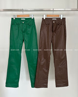 leather coated straight pants