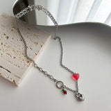 キッチーチェリービーズハートロックハンドメイドネックレス / chi Kitchee Cherry Beads Heart Lock Handmade Necklace