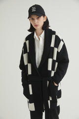CHECKERBOARD ROBE CARDIGAN BLACK (6613774336118)