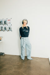 バッグクロップスウェットシャツ / NAVY BAG CROP SWEATSHIRT (fleece)