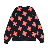 Pink flower pattern Sweat-shirt [Navy] (6535252770934)