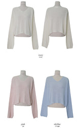 ルーズフィットVネック長袖ニット (5color)