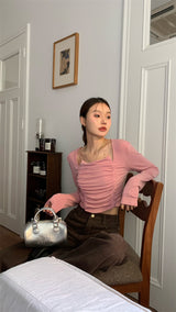 Must-have shirring long-sleeved T-shirt