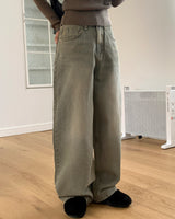 klechi Grayish Washing Long Wide Denim Pants