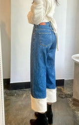 セミワイドフィットデニムパンツ/SEMI WIDE FIT BLUE + WHITE DENIM PANTS [17724]