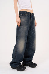 Claw cat washed wide denim pants