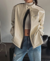 (UNISEX) ナイン 配色 レーシング レザージャケット