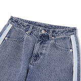 LINE TAPE POINT WIDE-FIT LONG HALF DENIM PANTS [LIGHT BLUE]