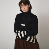 STRIPE MITTENS, BLACK+IVORY