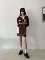 ヒルズ スポーティ ボクシー配色 カラージャージ 半袖Tシャツ/Hills Sporty Boxy Color Matching Collar Jersey Short Sleeve T-shirt