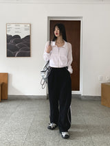 ノイブダブルライントラックインスィジョンストリングツーウェイジョガーパンツ / Nove two-line track incision string two-way jogger pants