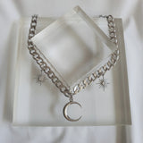 Moon and Star Bold Chain Choker - Silver (Kep1er Xiaoting Necklace)