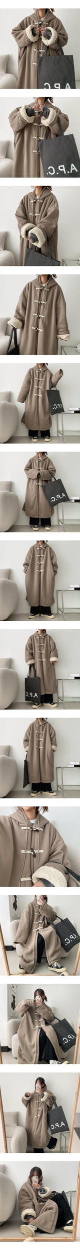 [Fleece lining] Cado Boxy Long Tteokbokki Hooded Bomber Jacket Coat