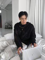 メッシュフードニットジップアップ