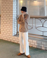 ホワイトワイドロングデニムパンツ