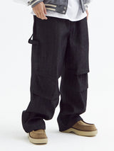 Stripe parachute denim Pants Black