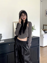 ピクシージェニショルダースリットクロップド長袖フーディーTシャツ