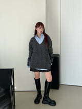 ウールVネックツイストニット/Wool V-neck Twist Knit (3color)