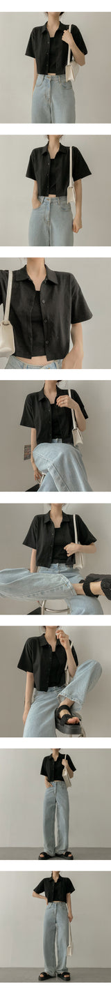 sleeveless shirt with collar button short-sleeved cardigan set