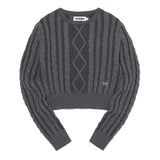 スモールチェリーツートンケーブルクロップニット／SMALL CHERRY TWO-TONE CABLE CROP KNIT [CHARCOAL]