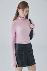 ビーガンレザースティッチミニスカート / Vegan Leather Stitch Mini Skirt [Black]