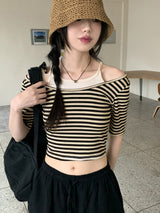 ホケットノースリーブオールインワンストライプ半袖Tシャツ / Hocket sleeveless all-in-one striped short-sleeved T-shirt