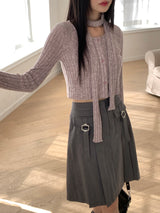 [Muffler Set] Forearm Bokashi Ribbed Button Cardigan