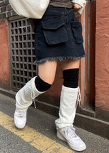 ビッグポケットフリンジビンテージデニムスカート / Big Pocket Fringe Vintage Denim Skirt