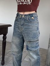 y2kヴィンテージデニムジッパーハイウエストパンツ / y2k vintage denim zipper high-waist pants