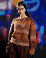 グラデーションクロップセーター/GRADATION CROP SWEATER BROWN ORANGE