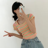 Stripe Short Sleeve Knit Top