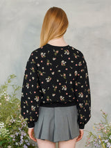フラワーキャットレタリングスウェットシャツ / Flower Cat Lettering Sweatshirt (Black)