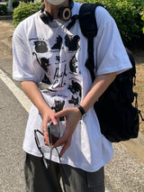 レイジーキャットハーフTシャツ / LAZY CAT HALF T-SHIRTS(2COLOR)