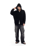 NET KNIT HOOD ZIP-UP (BLACK)