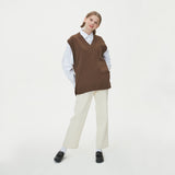 LAMBSWOOL V NECK KNIT VEST_BROWN (6610829312118)