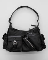 Lanyoo diagonal zipper pocket leather shoulder bag