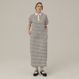 ストライプカラーマクシドレス / STRIPE COLLAR MAXI DRESS_IVORY