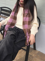 Coing brush check long muffler scarf