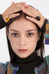 チャビーハートペンダントサージカルオープンリング/Chubby heart pendant surgical open ring (black)
