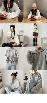 Soft Fluffy Knit Collar Button Cardigan