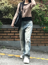 ビンテージツインキャットウォッシングデニムワイドパンツ