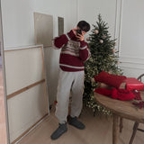 メリークリスマスウール40%セミジップアップニット