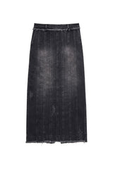 デニムパネルロングスカート / DENIM PANELLED LONG SKIRT (BLACK)