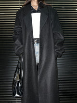[UNISEX]ウールバックボタンマキシロングコート(ブラック)