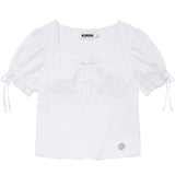 RIBBON SHIRRING SHORT SLEEVE BLOUSE [WHITE]