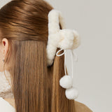 Pompom Fur Hair Clip _ White