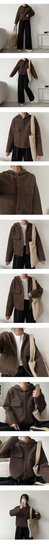 Eel soft woolen button hoodie jacket