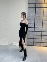 ソフトボタンスリットスカート/134. Soft button slit sk (black, ivory)