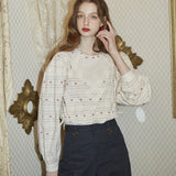 Stripe Flower Blouse (Blue) (6681192595574)