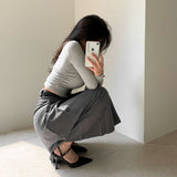[Bellide made/Modal 37%] Waist-Emphasizing  side shirring U-neck T-shirt